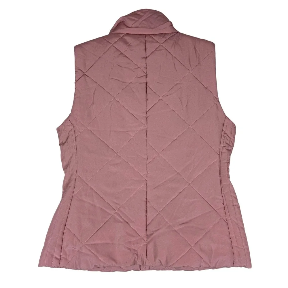 New York & Company Vest Womens Small Pink Quilted Full‎ Zip Puffer Mock Neck